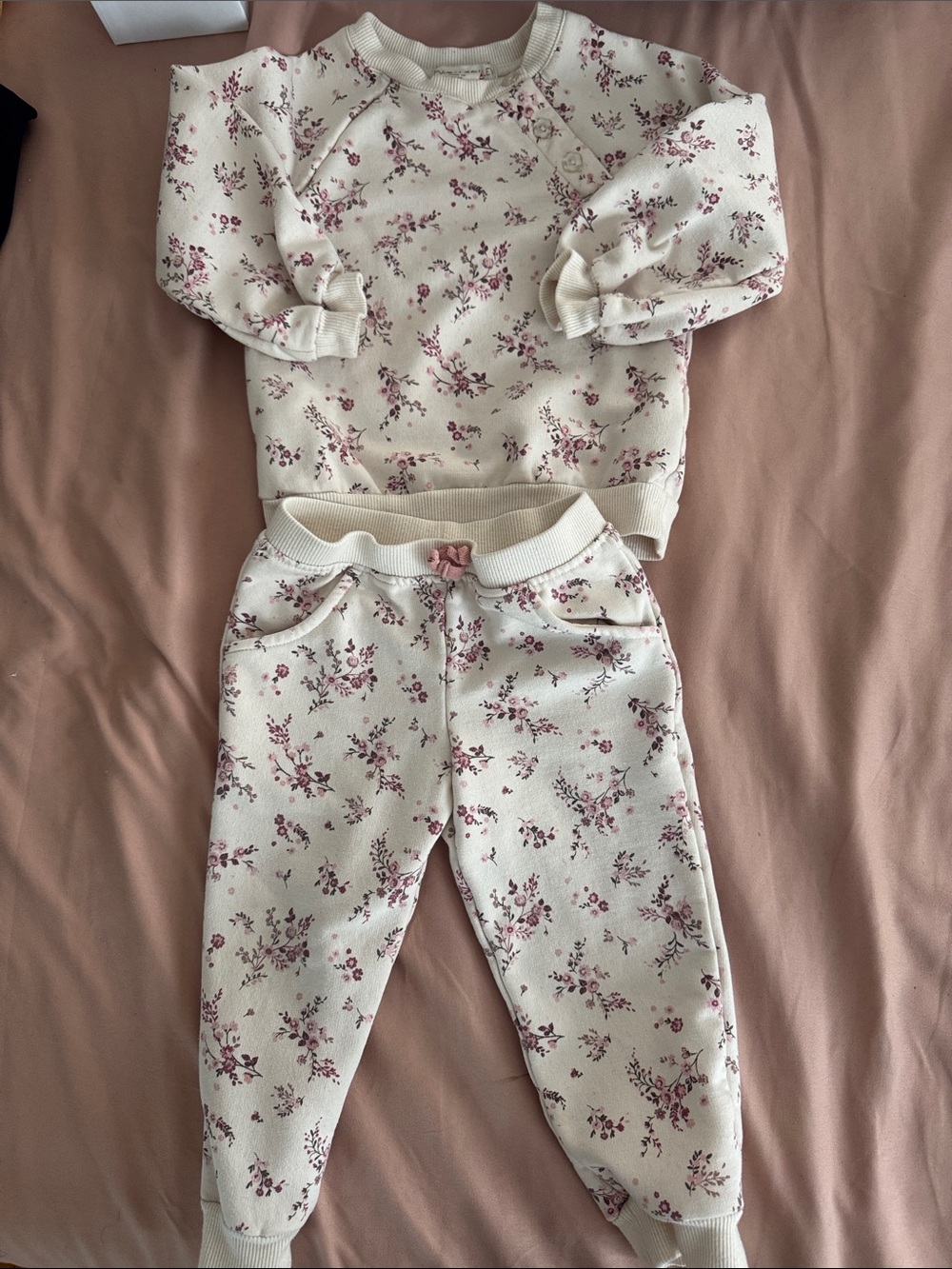 Floral Cream Baby Sweatshirt & Joggers Set - Pink Print